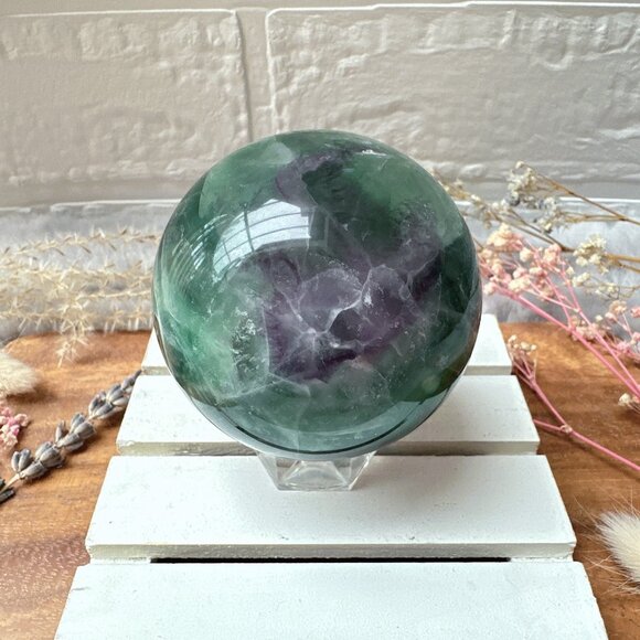 Gorgeous Feather Fluorite Sphere - Picture 6 of 9